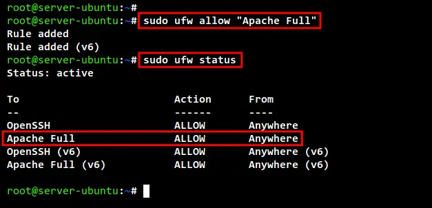 允许 apache2 ufw