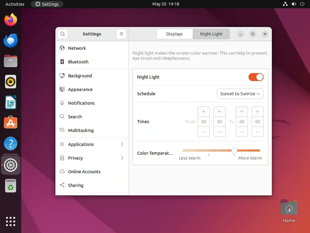 在 Ubuntu 上启用夜灯