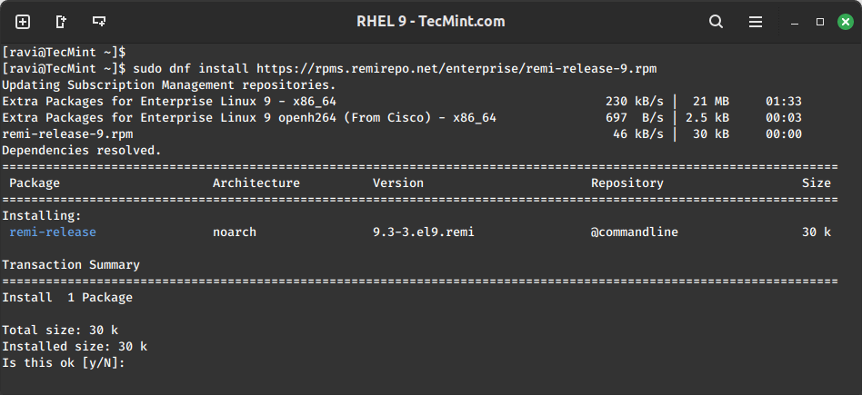 在 RHEL 中启用 Remi 存储库