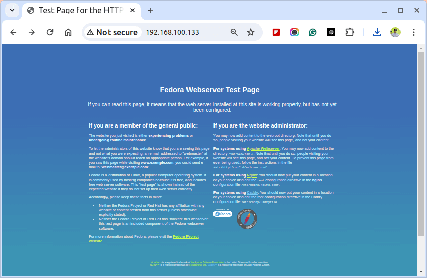 Fedora Apache 网页