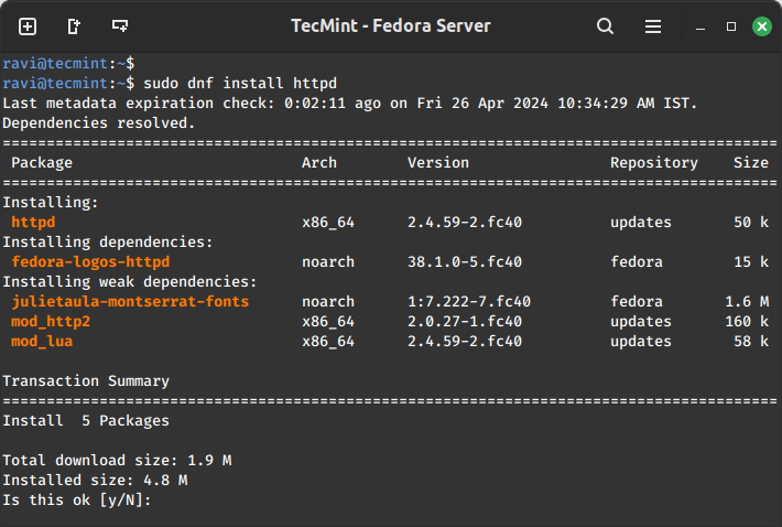 在 Fedora 中安装 Apache