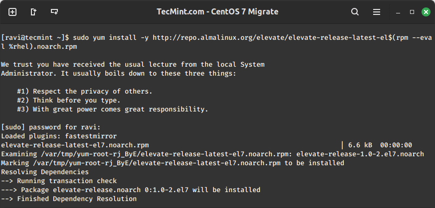 在 CentOS 7 中安装 Elevate Repo