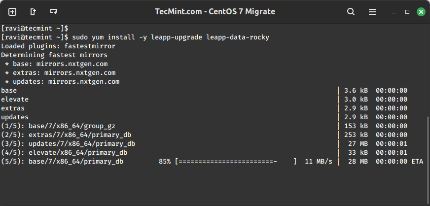 在CentOS 7中安装Leapp升级工具