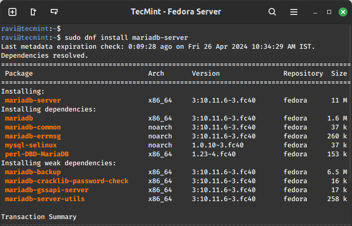 在 Fedora 中安装 MariaDB