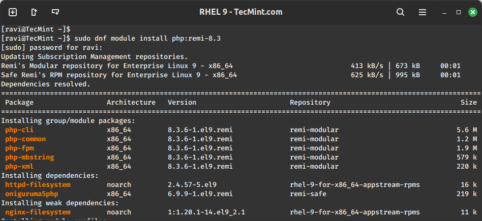 在 RHEL 中安装 PHP