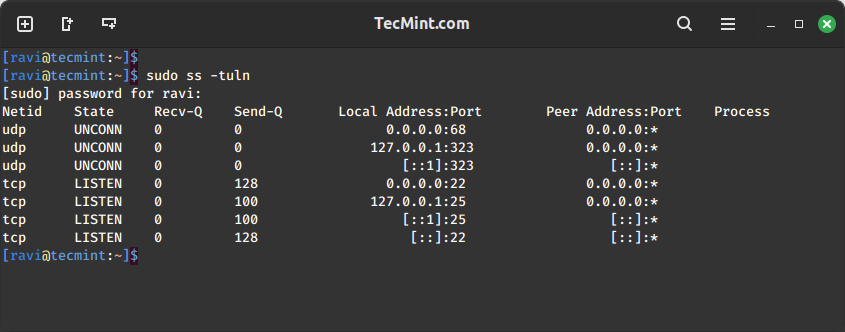 列出 Linux 中的网络端口