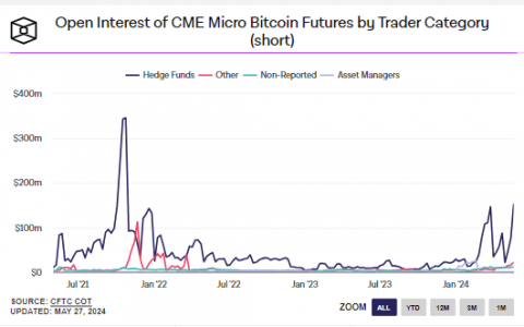 对冲基金对 CME 微型比特币期货持 2021 年以来最大看跌立场