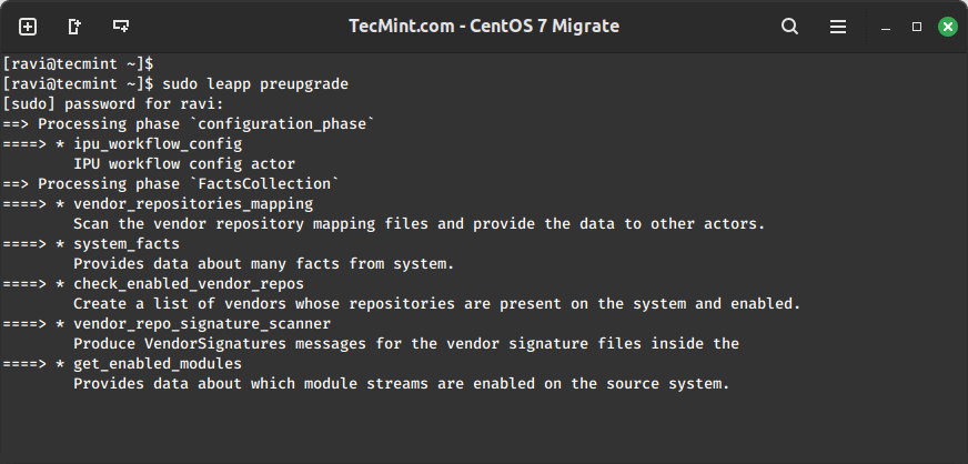 在 CentOS 7 上运行升级前检查