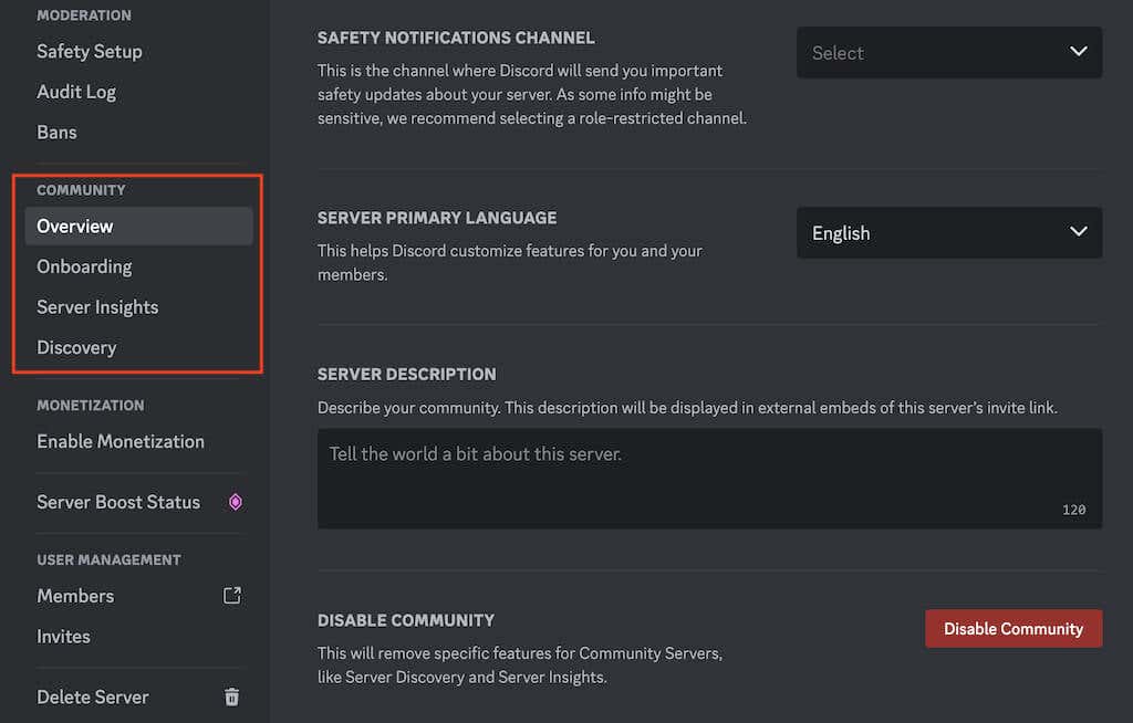 Discord 禁用社区模式的屏幕截图