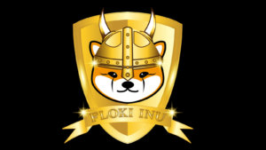 Floki Inu 价格预测。图片中是一只戴着有角的维京头盔的柯基犬，背景为黑色，下方是“Floki Inu”的文字。