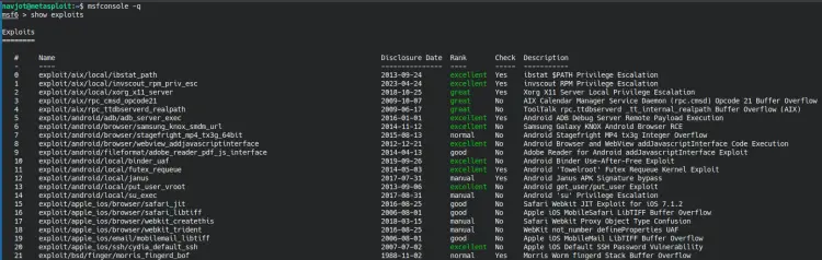 Metasploit 显示利用输出